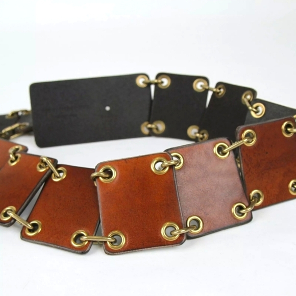 NWT SAINT LAURENT Lion Buckle Brown Leather and Chain Link Belt, Vintage Style! main image 5